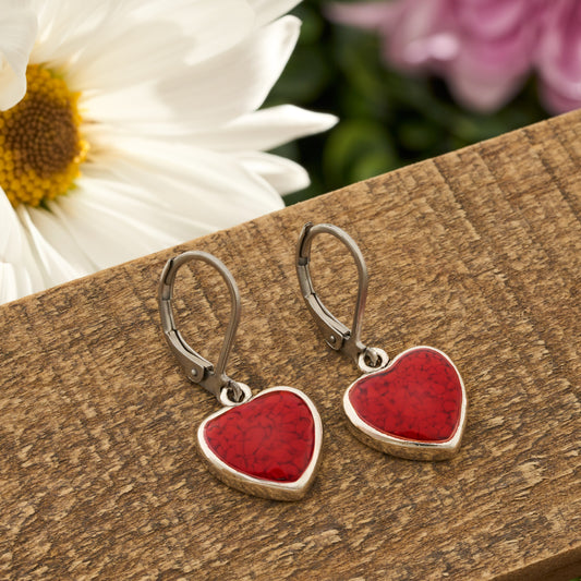 Red Glass Leverback Heart Earrings