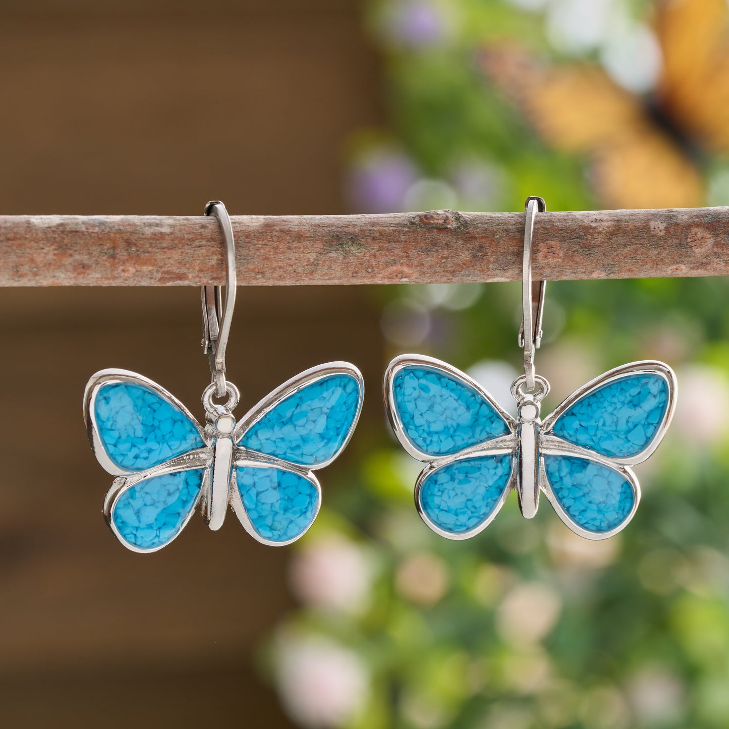 Blue Glass Butterfly Earrings