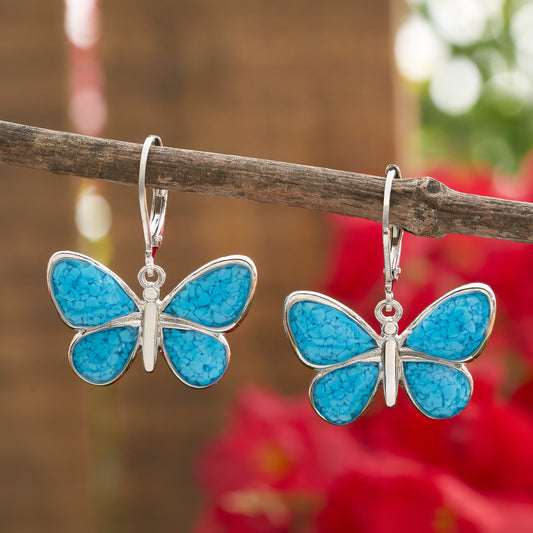 Blue Glass Butterfly Earrings