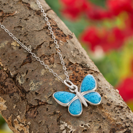 Blue Glass Butterfly Necklace