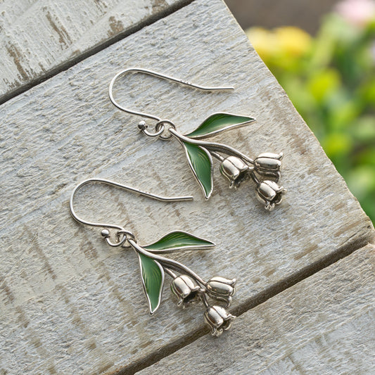Vintage Lily of the Valley Floral Drop Earrings with French Hooks