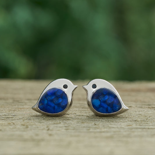 Sterling Silver Lapis Lazuli Birdie Studs