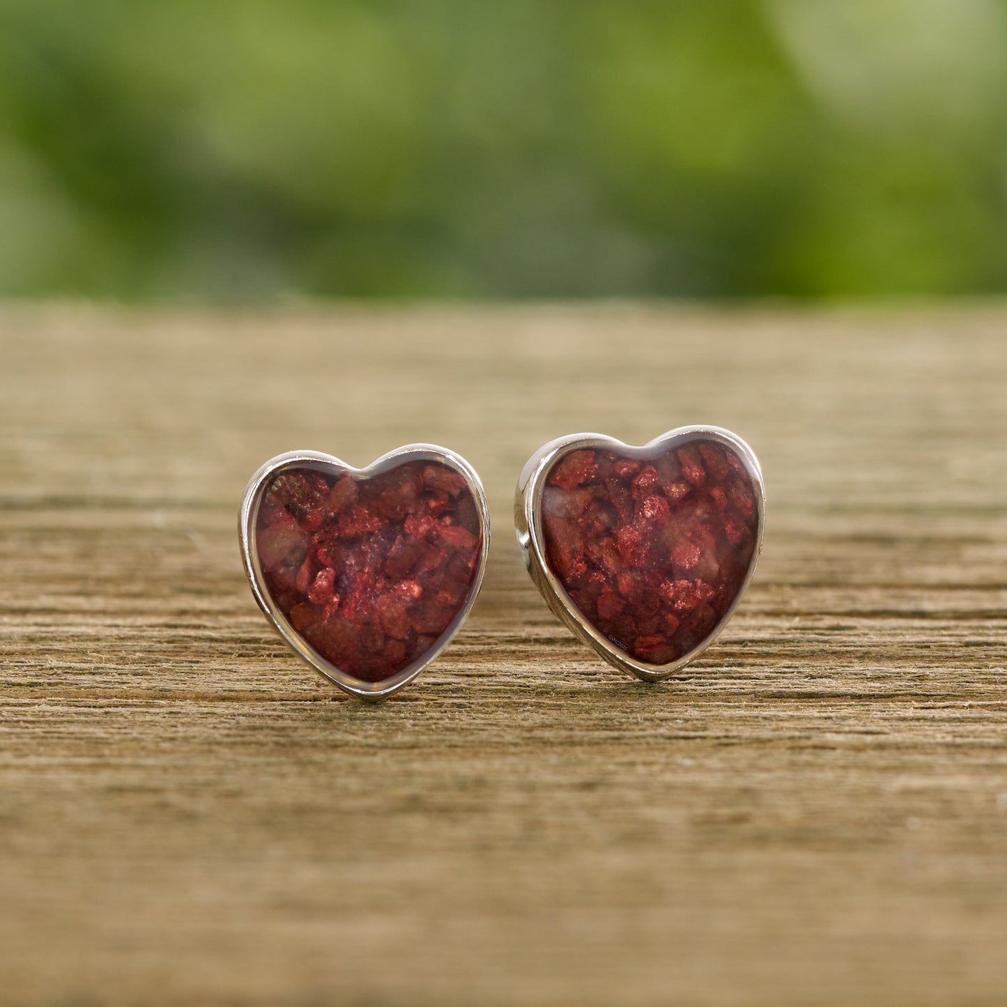 Sterling Silver Cinnabar Heart Studs