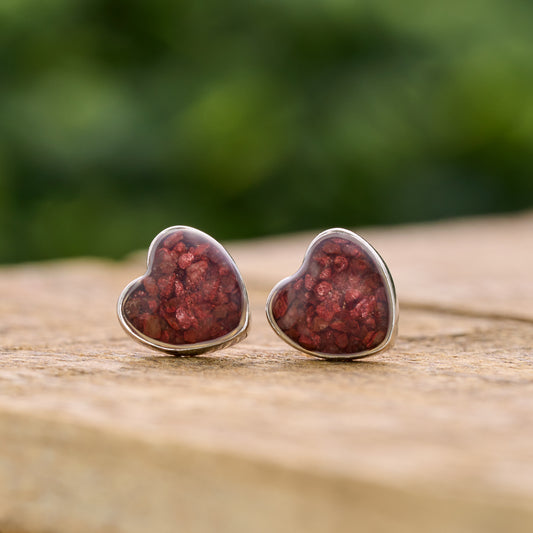 Sterling Silver Cinnabar Heart Studs