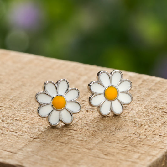 Sterling Silver Enamel Daisy Studs