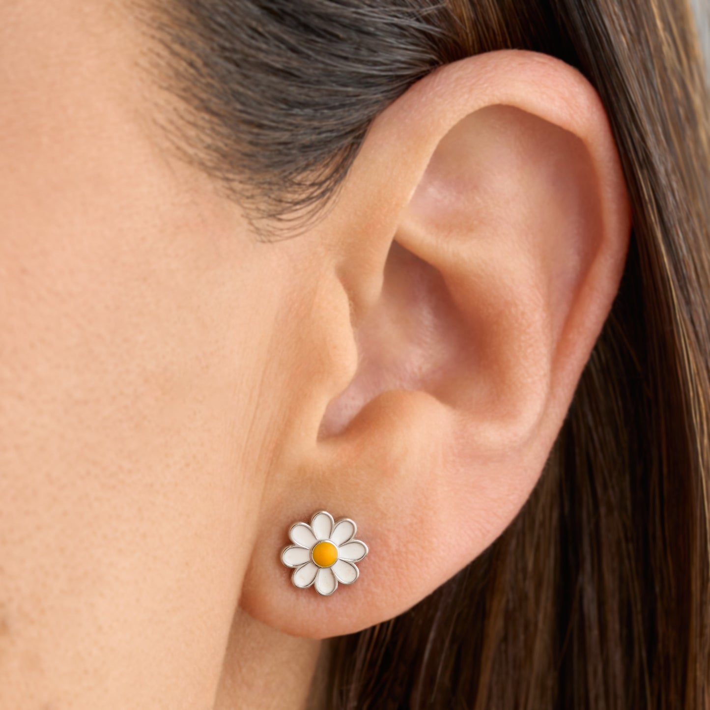 Sterling Silver Enamel Daisy Studs