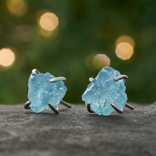 Sterling Silver Aquamarine Raw Gemstone Studs