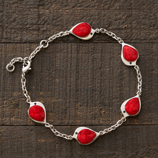 Red Glass Birdie Charm Bracelet