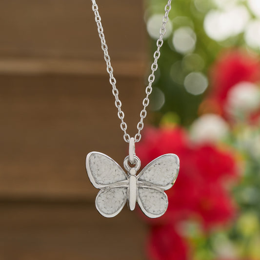 White Glass Butterfly Necklace
