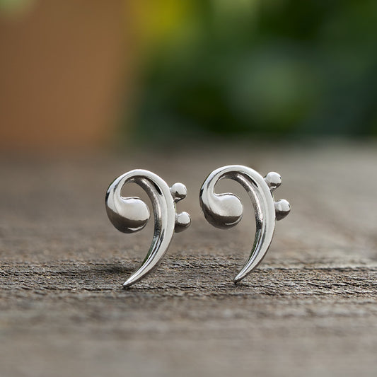 Sterling Silver Bass Clef Studs