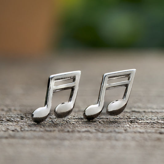 Sterling Silver Beamed 16th Note Studs