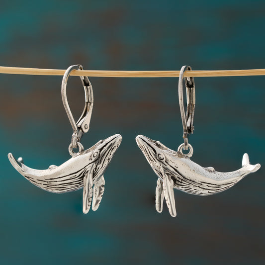 Vintage Leverback Humpback Whale Earrings