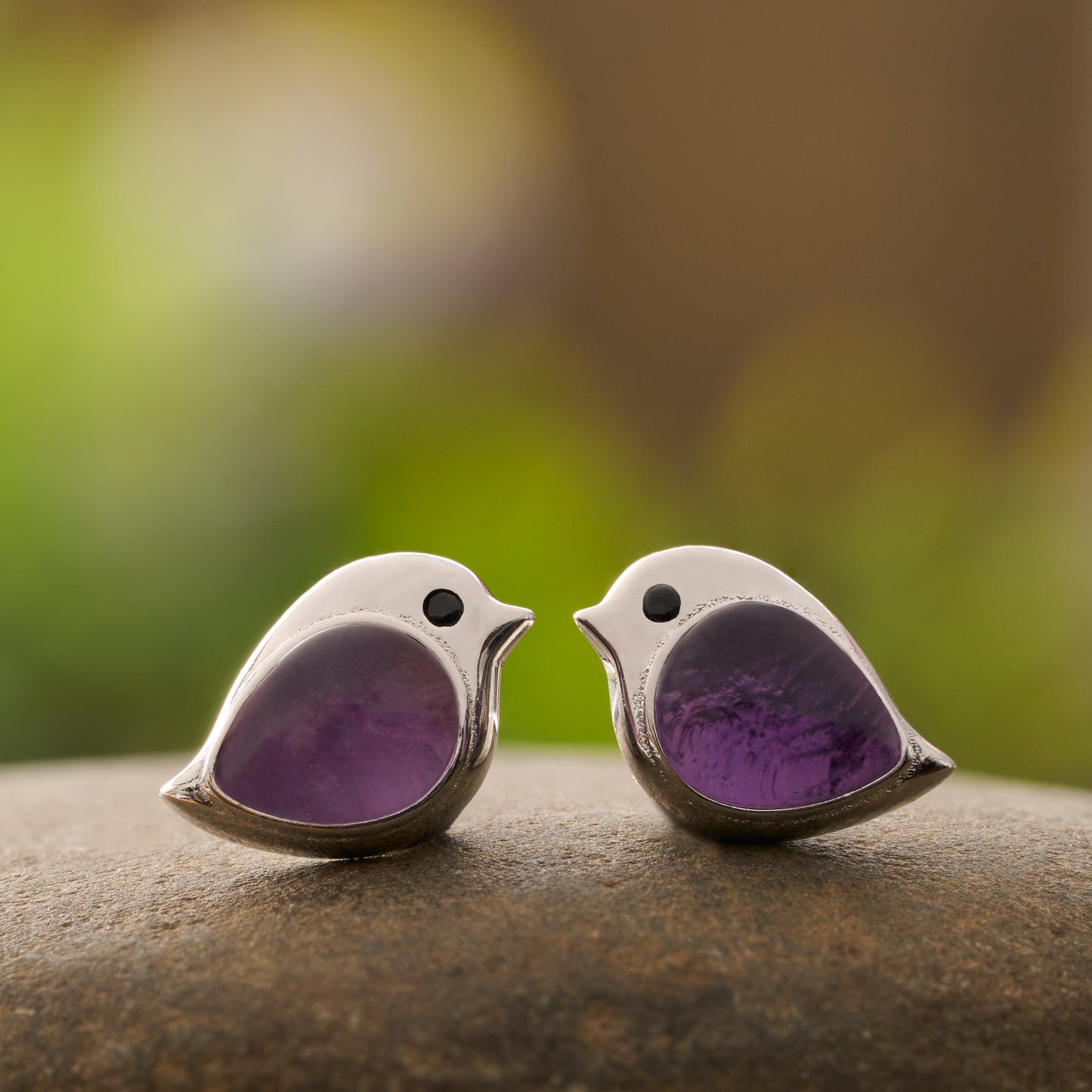 Sterling Silver Amethyst Gemstone Birdie Studs