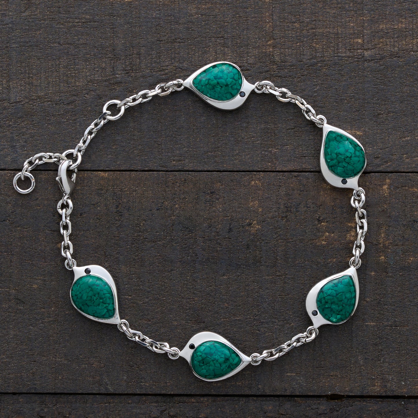 Green Glass Birdie Charm Bracelet