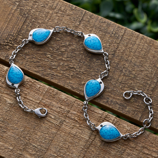 Blue Glass Birdie Charm Bracelet