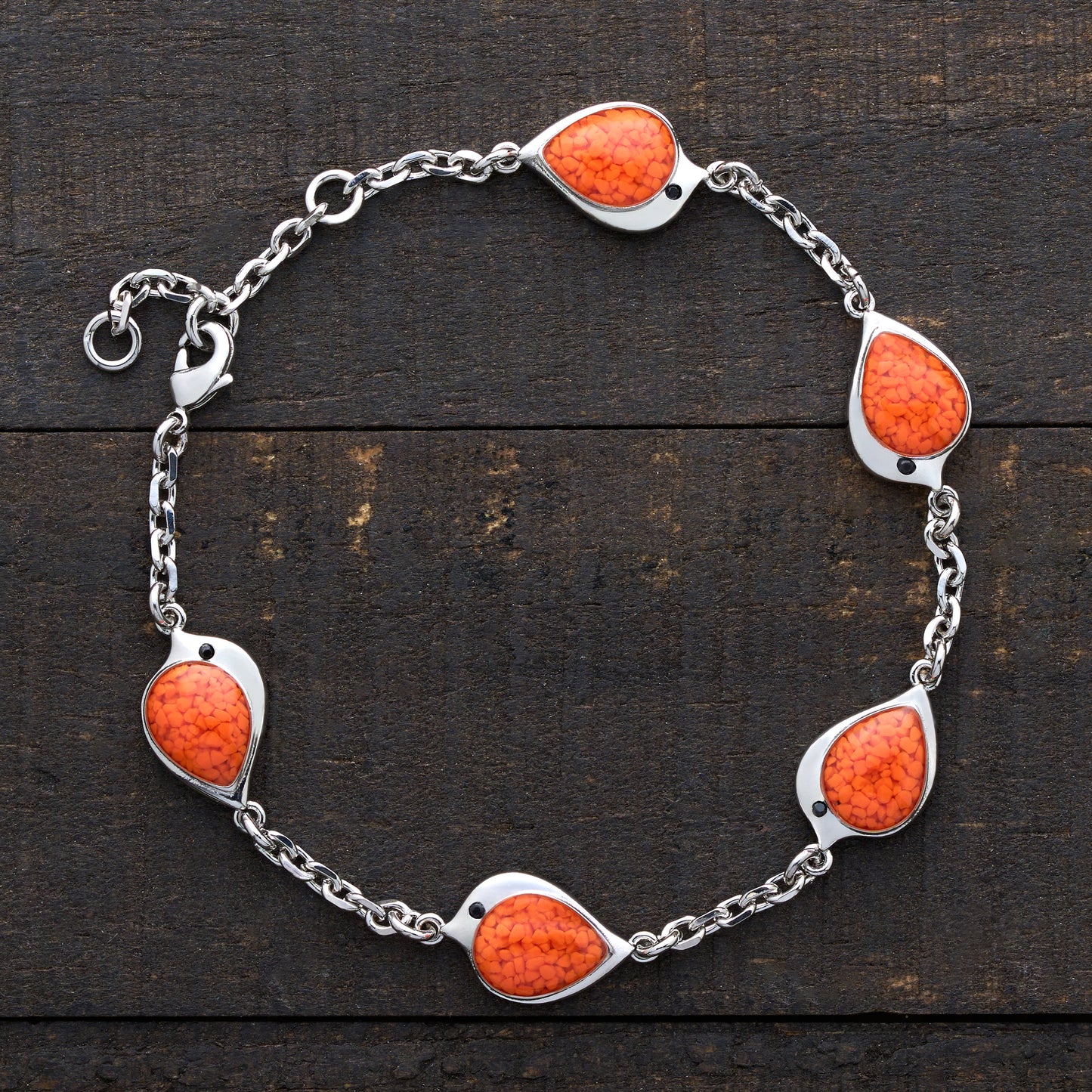 Orange Glass Birdie Charm Bracelet