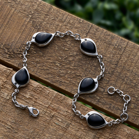 Black Glass Birdie Charm Bracelet