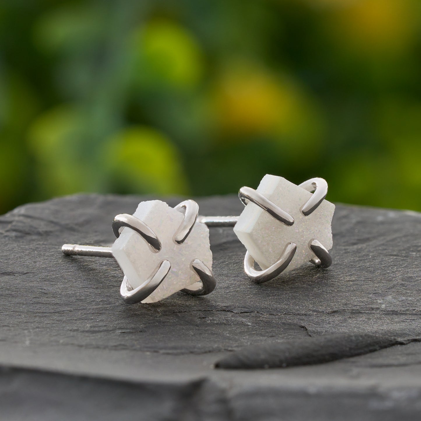 Iridescent Drusy Gemstone Studs (White)