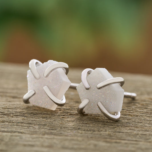 Iridescent Drusy Gemstone Studs (White)