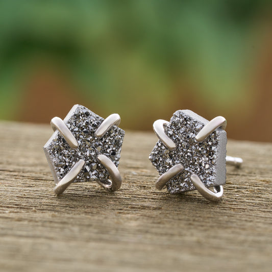 Iridescent Drusy Gemstone Studs (Silver)