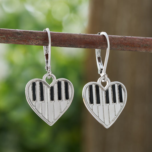 Leverback Heart Piano Keyboard Earrings