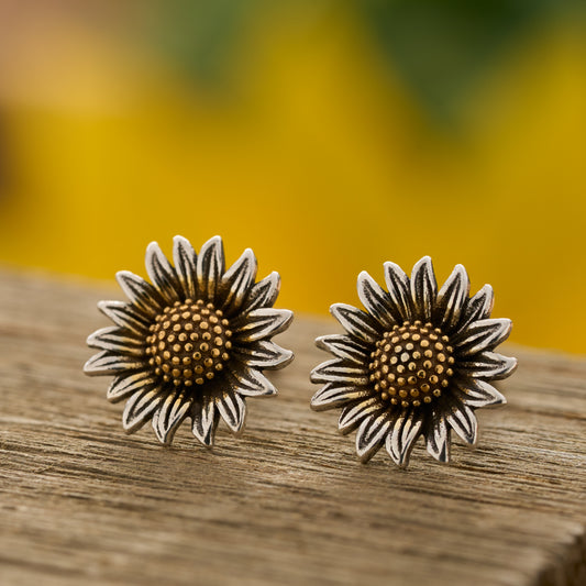 Vintage Sterling Silver Sunflower Studs (Medium)