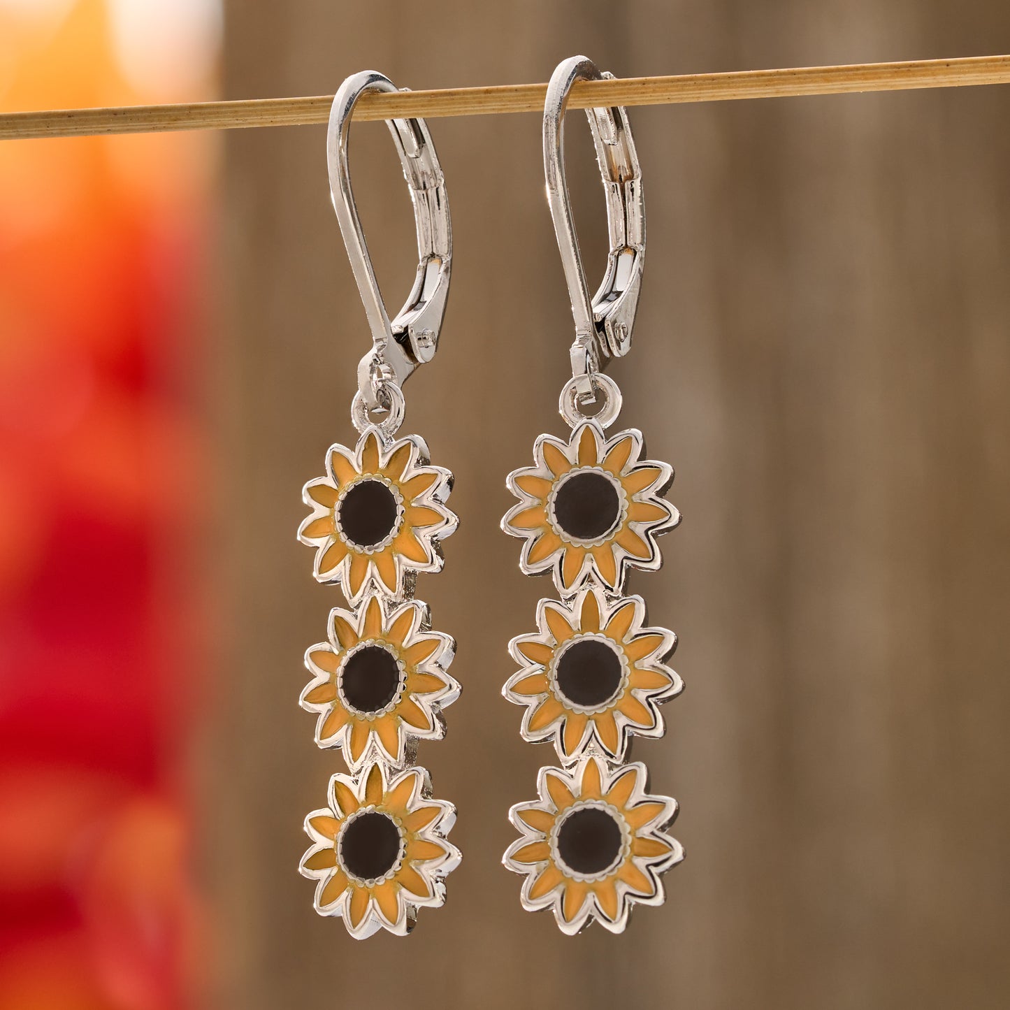 Triple Sunflower Bar Leverback Earrings