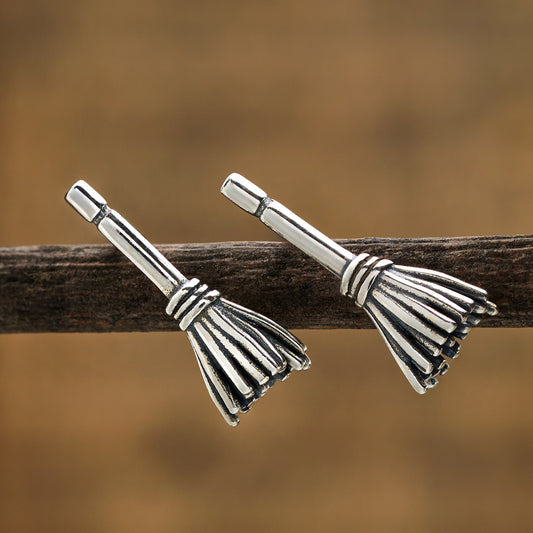 Sterling Silver Dainty Witch Broom Studs