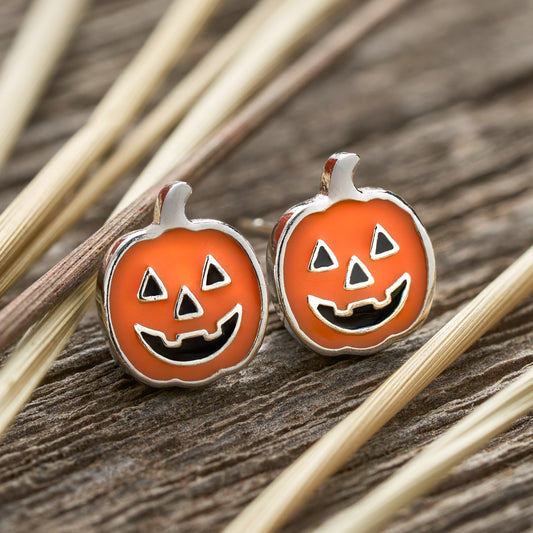 Sterling Silver Little Jack-o'-Lantern Studs