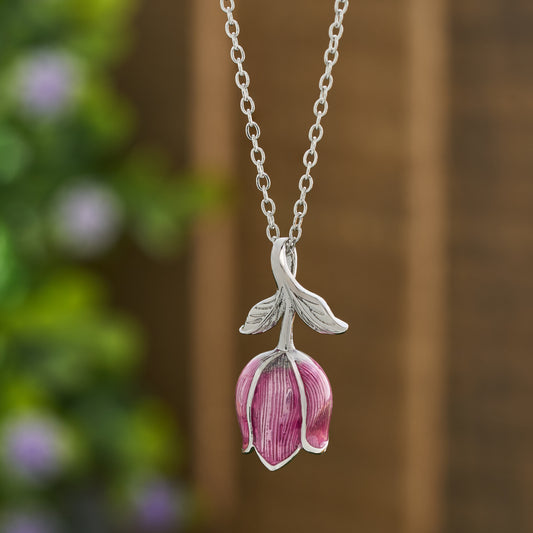 Hand-Painted Pink Tulip Necklace