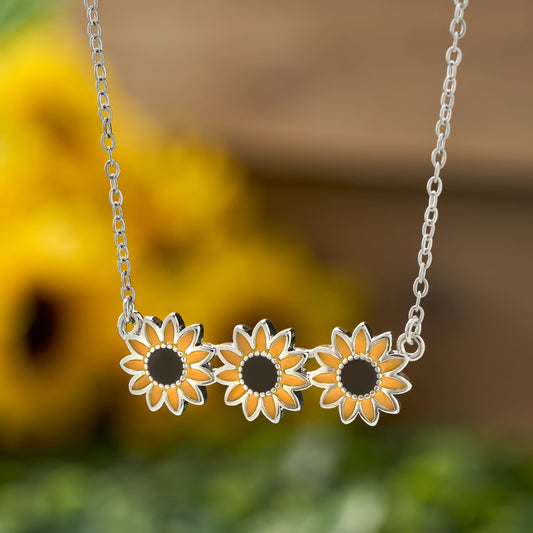 Triple Sunflower Bar Necklace