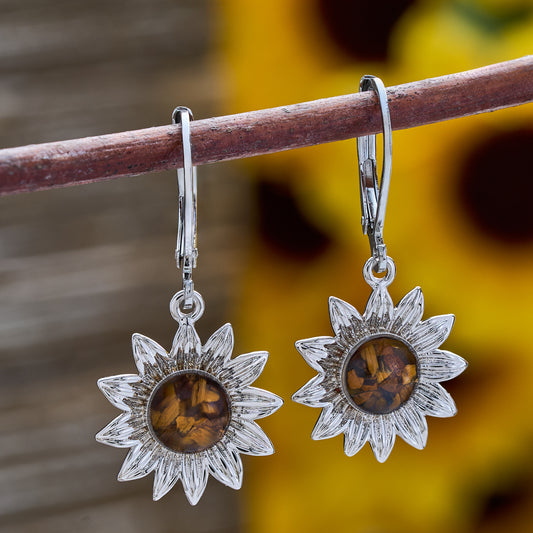 Leverback Tiger’s Eye Sunflower Earrings