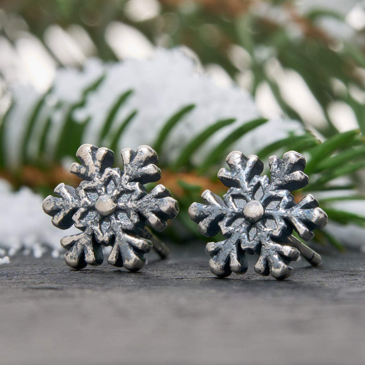 Sterling Silver Rustic Snowflake Studs