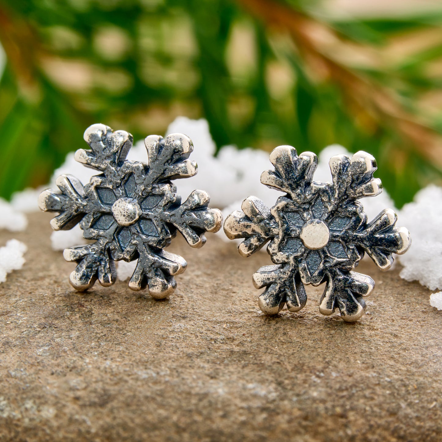 Sterling Silver Rustic Snowflake Studs