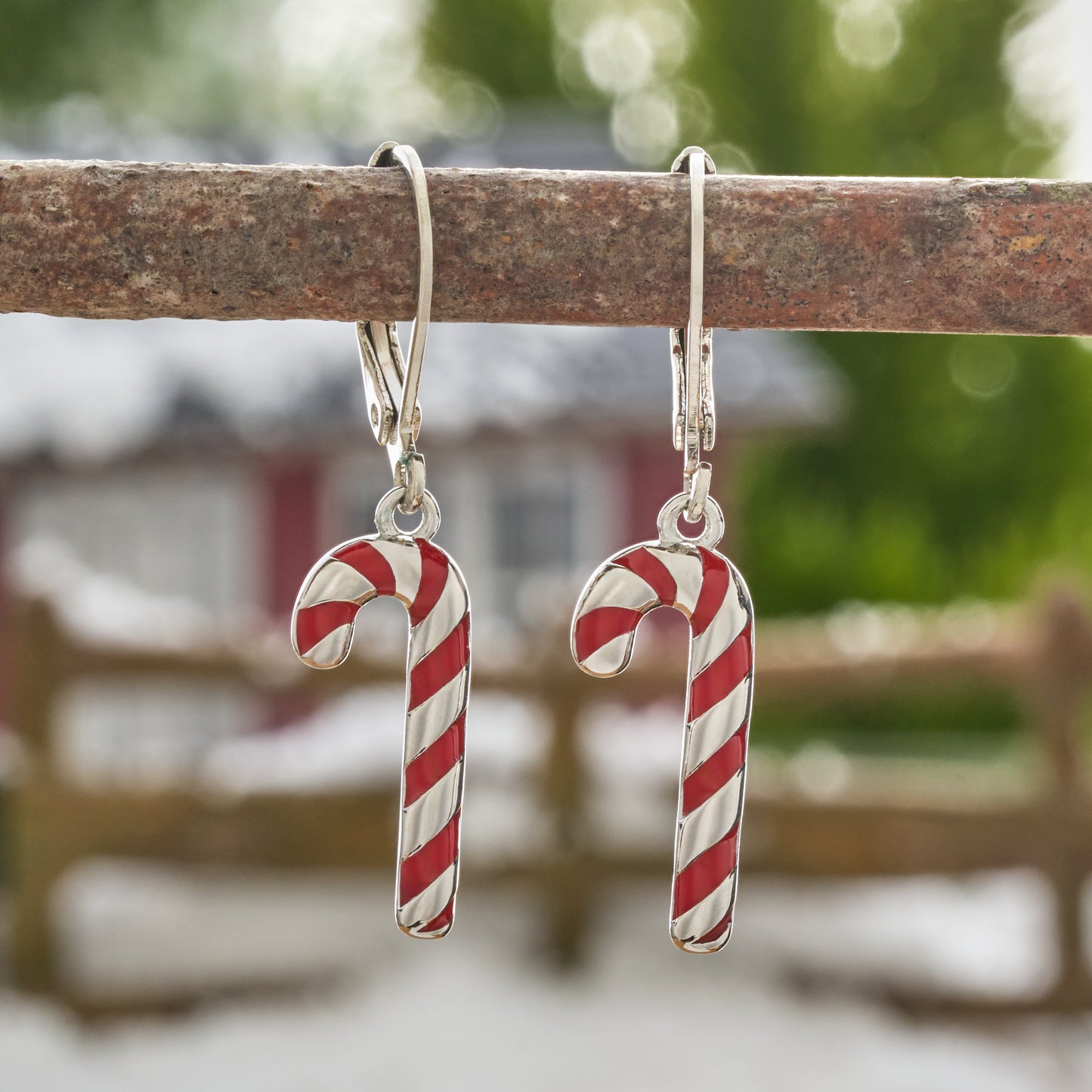 Leverback Enamel Candy Cane Earrings