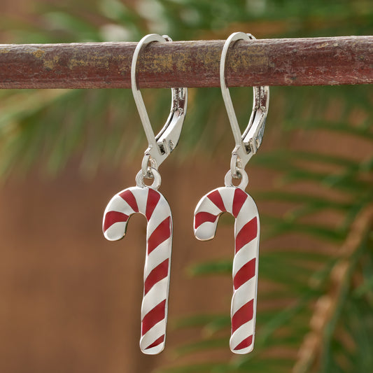 Leverback Enamel Candy Cane Earrings
