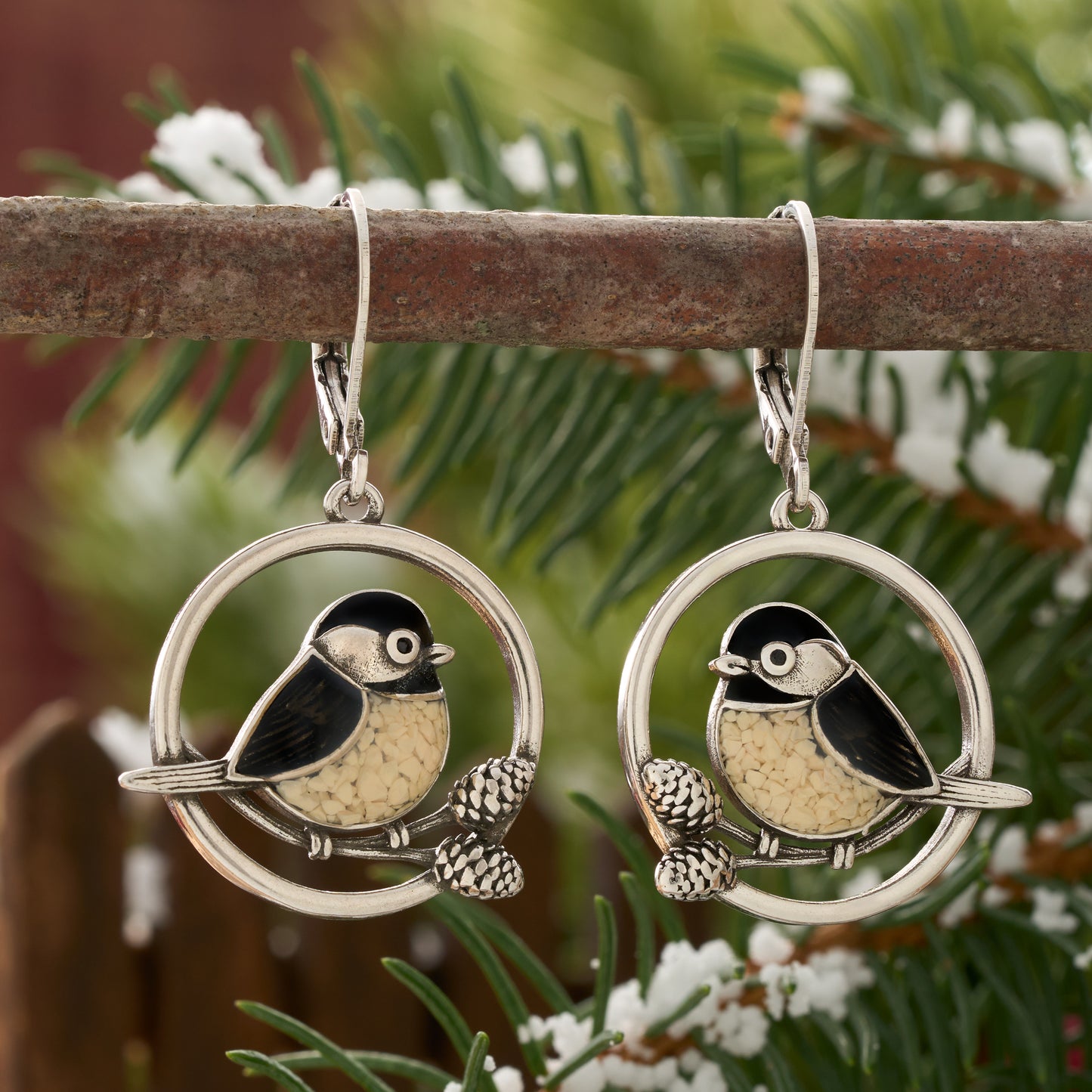 Leverback Chickadee Pine Branch Gift Set