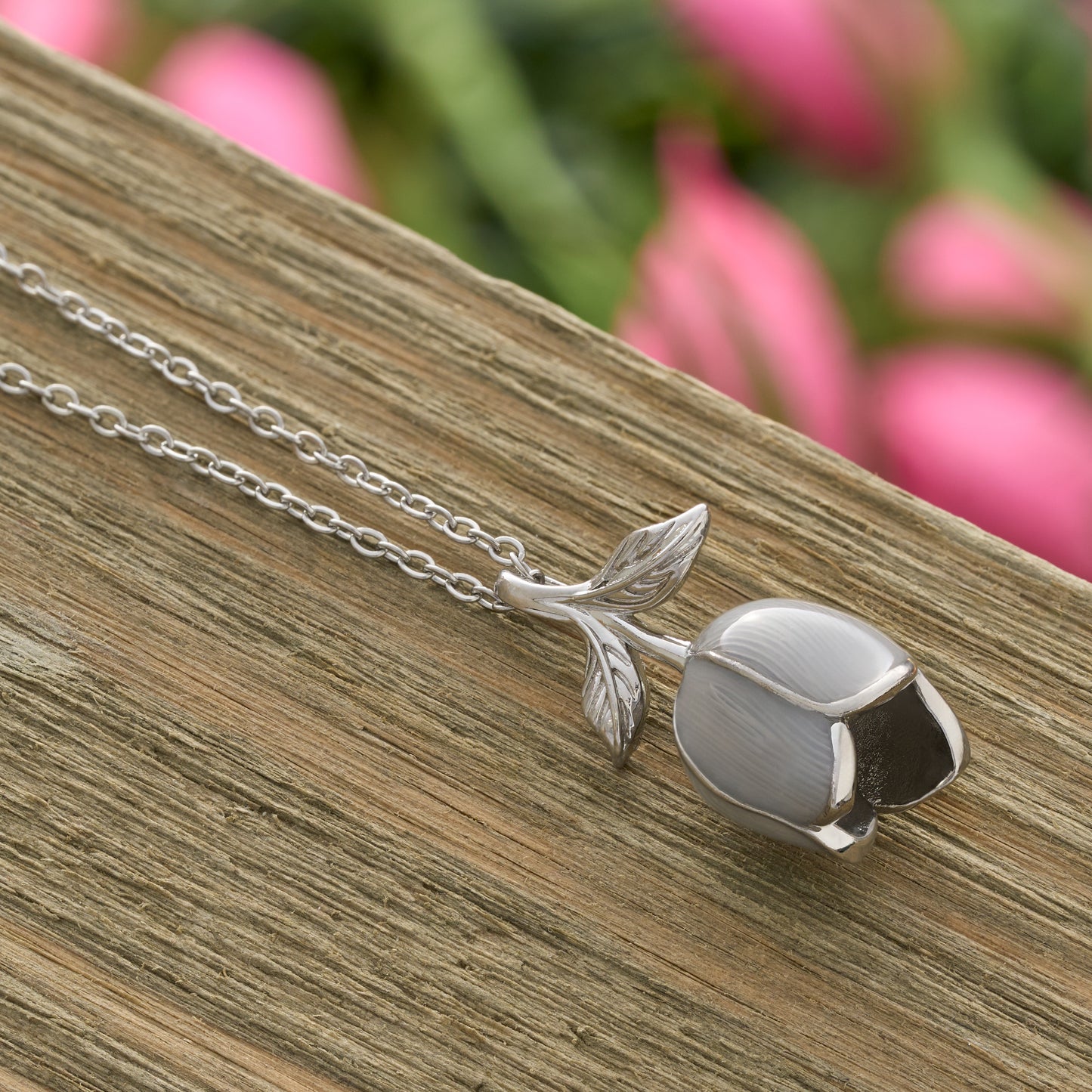Hand-Painted Soft Gray Tulip Necklace
