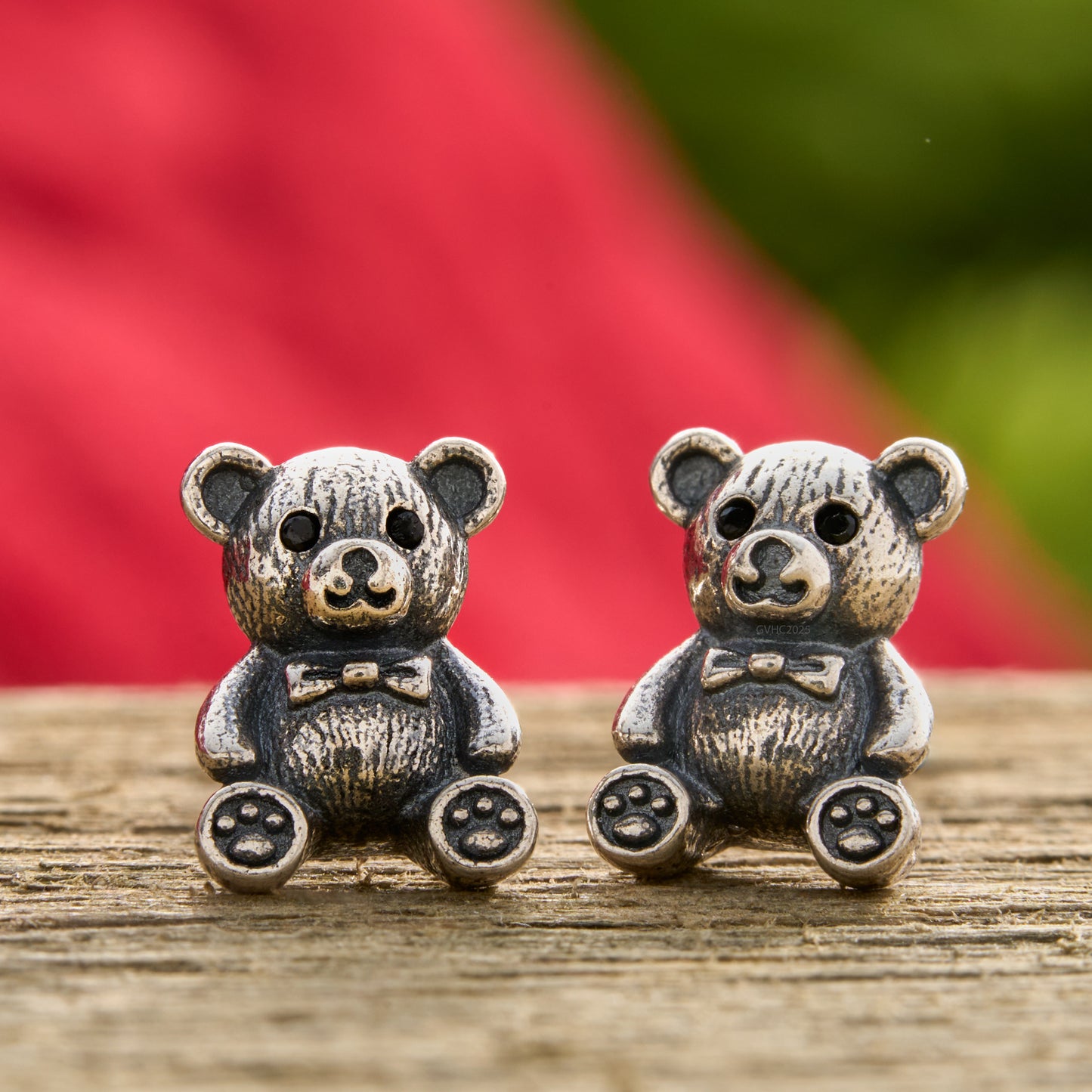Sterling Silver Vintage Bow Tie Teddy Bear Studs