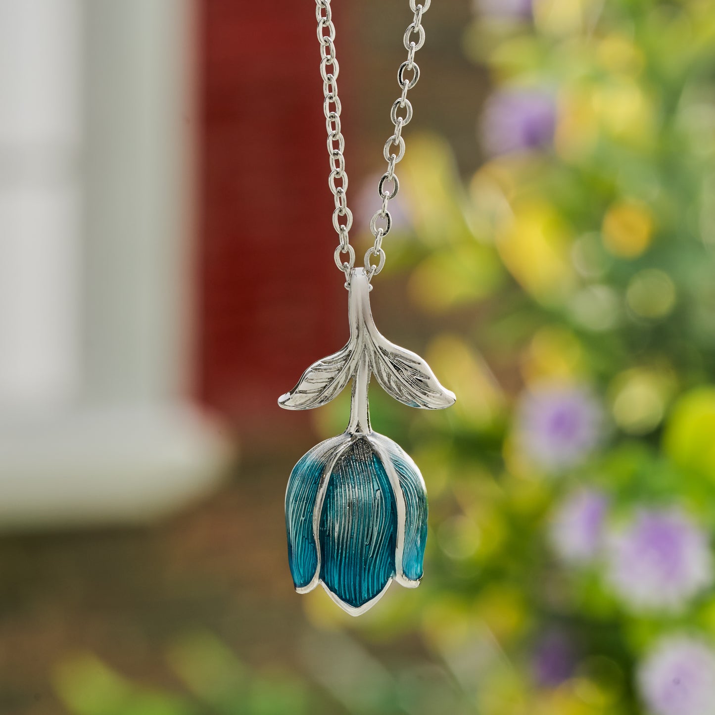 Hand-Painted Mythical Blue Tulip Necklace