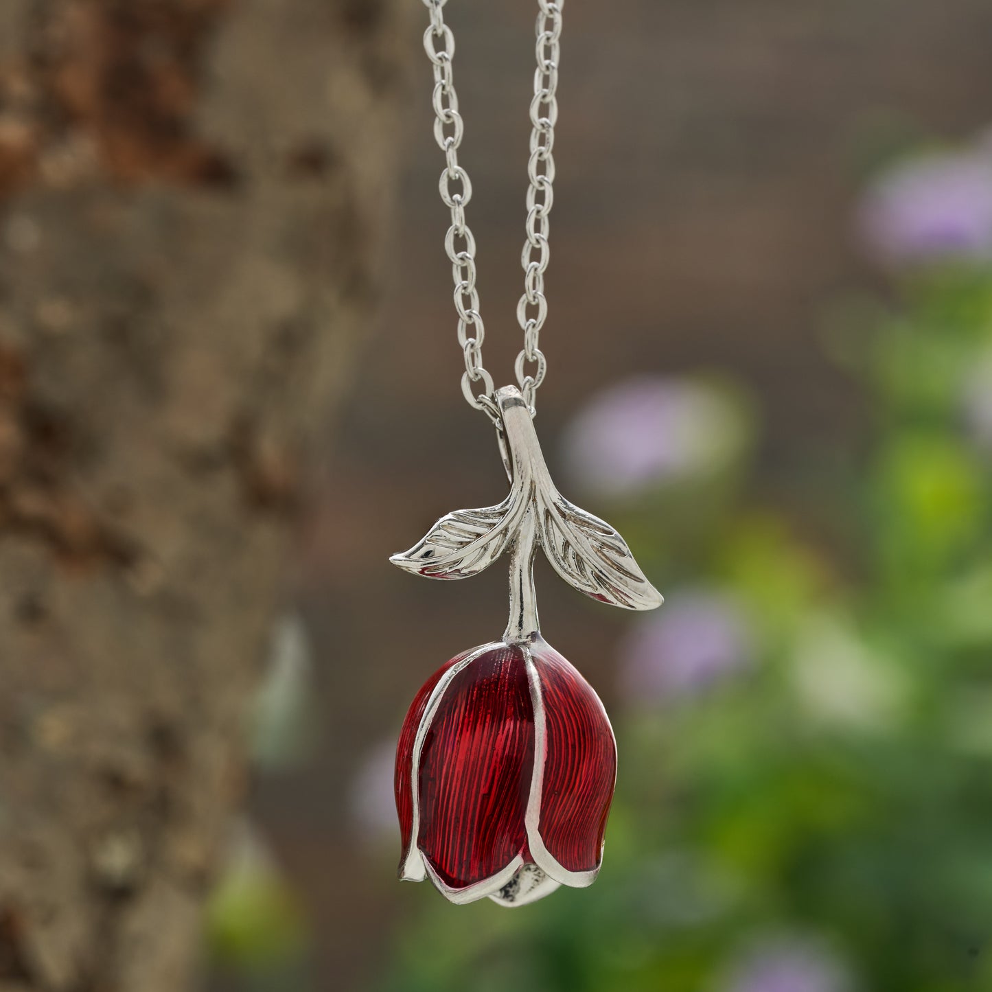 Hand-Painted Red Tulip Necklace