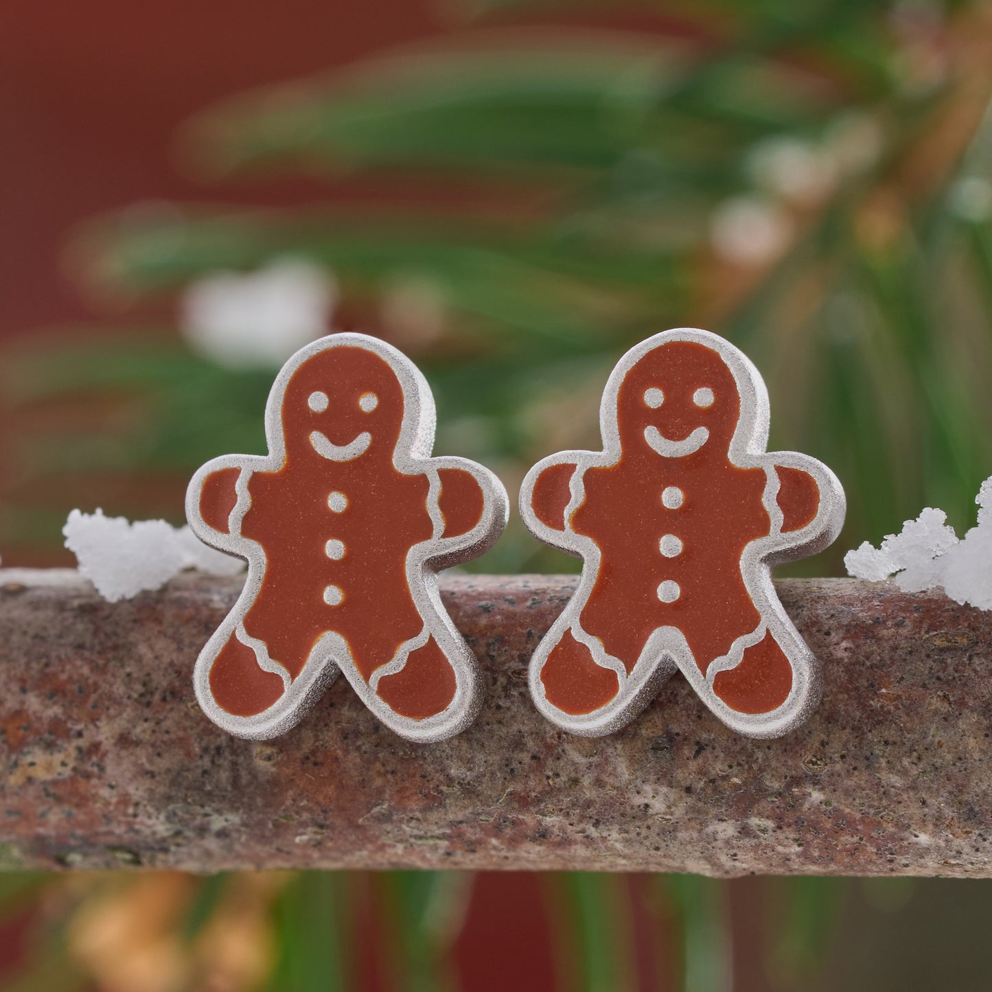 Sterling Silver Enamel Gingerbread Man Studs