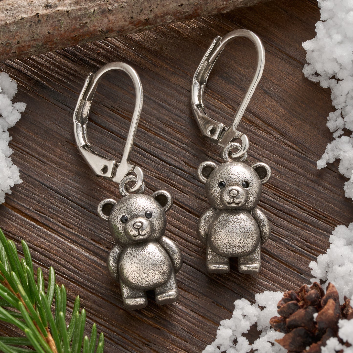 Leverback Vintage Teddy Bear with a Rose Earrings