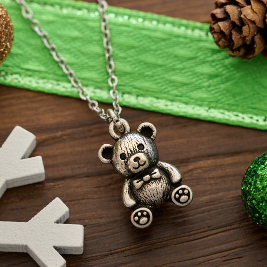 Vintage Bow Tie Teddy Bear Necklace