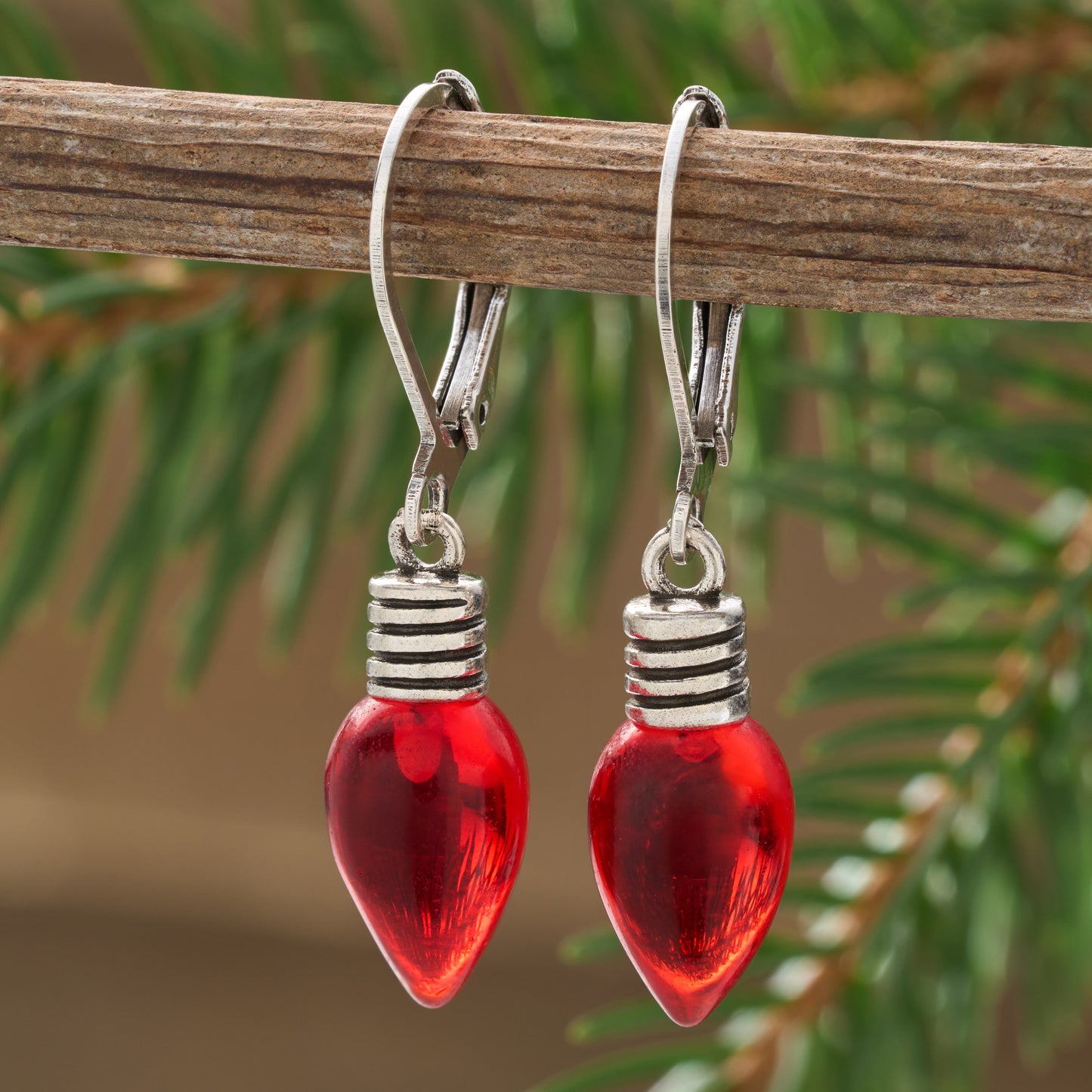 Leverback Red Christmas Light Earrings