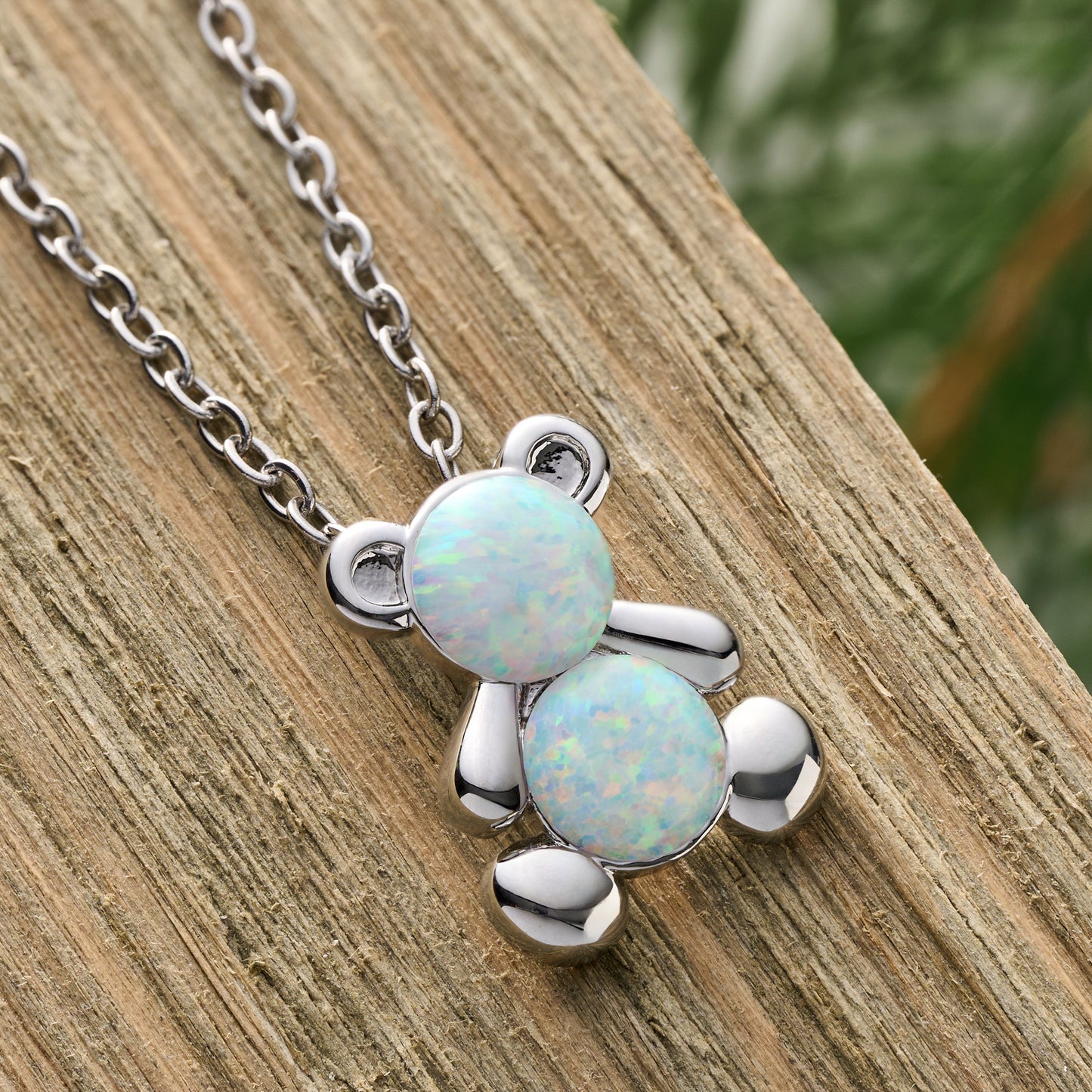 White Opal Teddy Bear Necklace