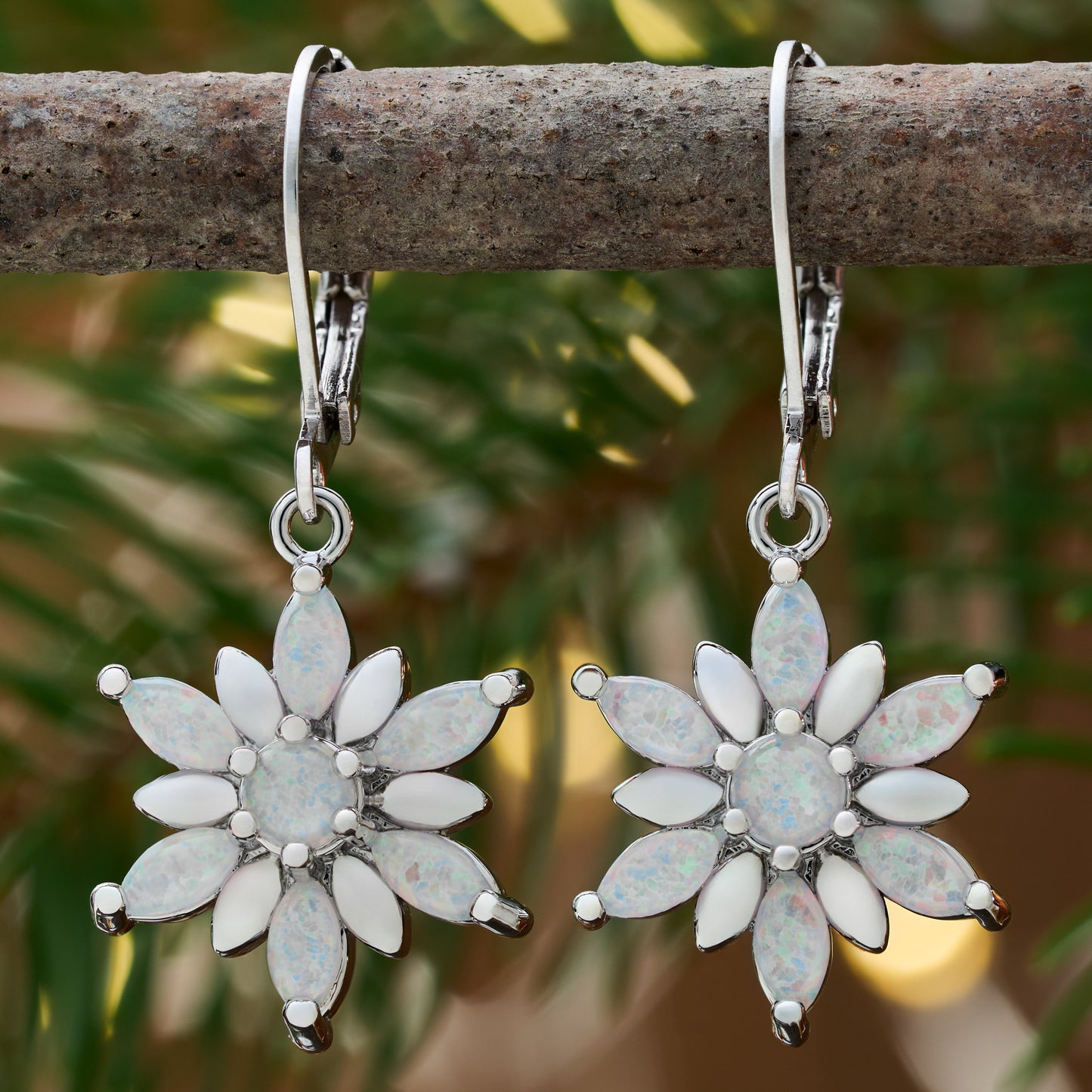 Leverback Dainty Opal Snowflake Earrings (2025)