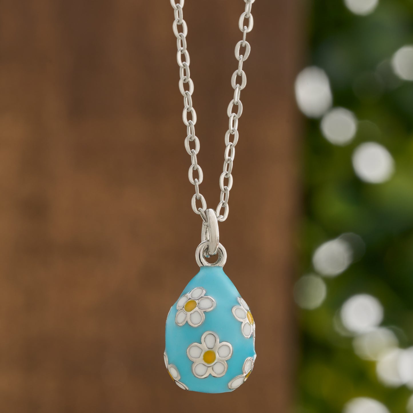 Blue Daisy Easter Egg Necklace