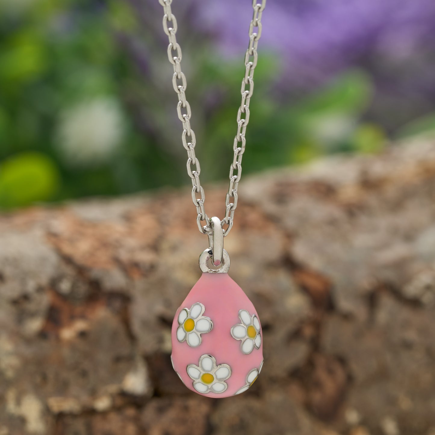 Pink Daisy Easter Egg Necklace