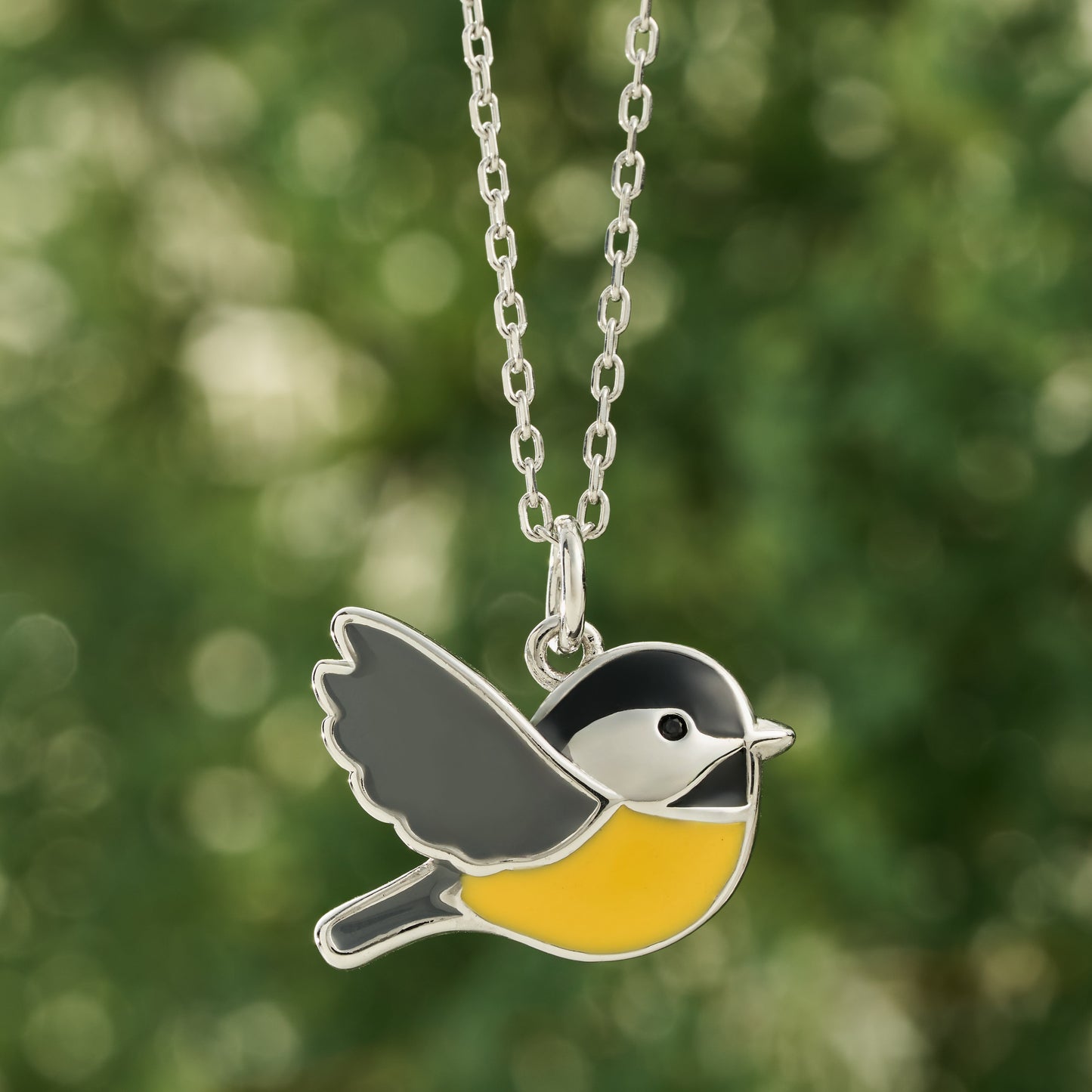 Flying Enamel Chickadee Necklace
